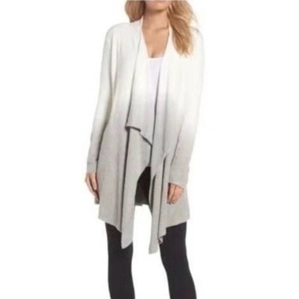 Barefoot Dreams Calypso Bamboo Chic Lite Soft Cream and Gray Waterfall Cardigan